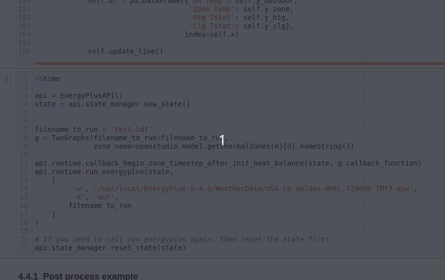 Demonstration of the OpenStudio To EnergyPlus API using an interative matplotlib Plot while E+ is running